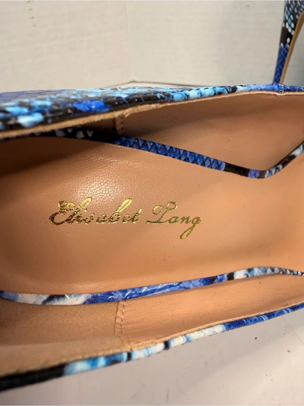 Elisabet Tang Blue Snakeskin Print Pointed Toe Stiletto High Heel Pumps